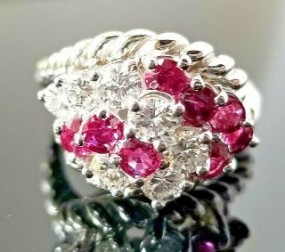 Stunning 2tcw Vintage Red Ruby Vs Diamond 14k White Gold Ring/band