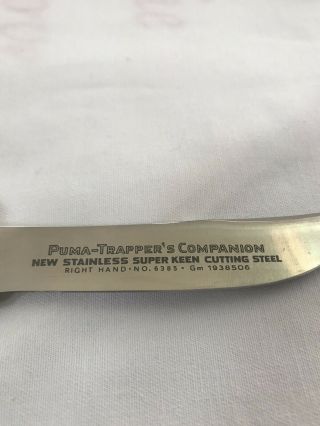 PUMA KNIFE 6385 RARE VINTAGE PUMA - TRAPPER ' S COMPANION RIGHT HAND - 1969 12