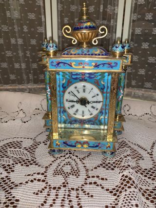 Vintage Chinese Cloisonne Enamel Table Clock People 