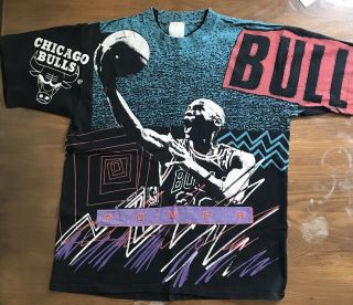 Vintage 90s Xl All Over Print T - Shirt Magic Johnson T’s - Michael Jordan - Bulls