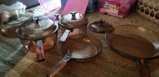 Vintage 11Pc.  Corning Ware VISIONS Amber Visions Cookware Set, 3