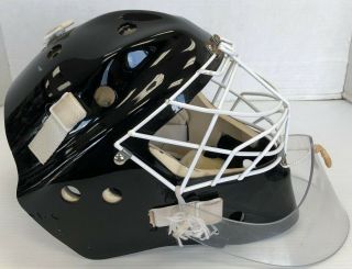 Vintage Rare Unmarked Kevlar Ice Hockey Goalie Helmet Senior Black Cat eye cage 2