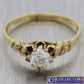 1880s Antique Victorian 10k Yellow Gold.  50ctw Solitaire Diamond Engagement Ring