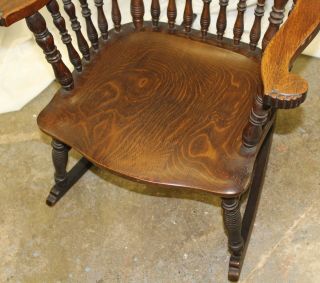 Antique Victorian Oak Rocking Chair – with spindles carved dolphin 3
