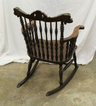 Antique Victorian Oak Rocking Chair – with spindles carved dolphin 5