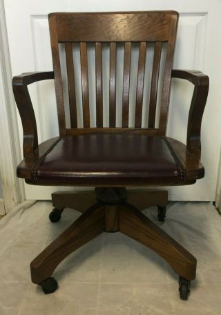 Vintage Jasper Oak Wood Swivel Bankers Lawyer Doctor Office Chair - Rare