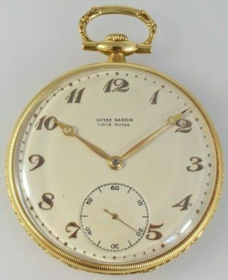 Antique Solid 18ct Gold Ulysse Nardin,  Locle & Geneve Swiss Pocket Watch C.  1910