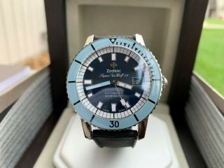 Very Rare Zodiac Sea Wolf 53 Blue Dial Watch Zo9264 W/ Box & Accessories