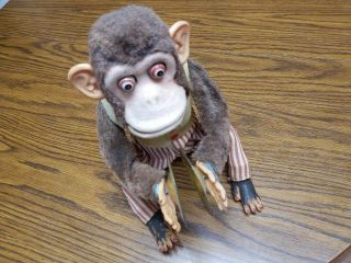 Vintage Musical Jolly Chimp Monkey Toy With Cymbals Antique Circus Carnival