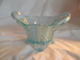 Vintage Northwood bushel basket ice blue carnival glass 8 sided basket scarce pi 4