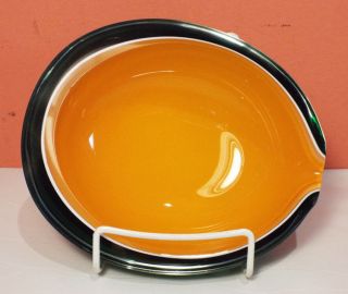 Vintage Italian Geode Cased Art Glass Bowl Green Orange White 1950s Murano Mcm