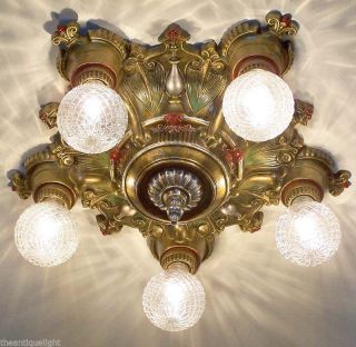 835 Vintage 20s 30s Ceiling Light Fixture Art Nouveau Chandelier 5 Lights