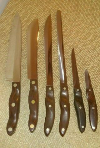 Vintage Cutco 6 Pc.  Kitchen Knife Knives Set Brown Swirl Handles 