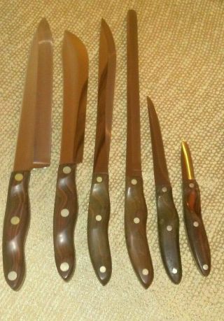 Vintage CUTCO 6 pc.  Kitchen Knife Knives Set Brown Swirl Handles ' s 20 - 25 2