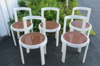 Thonet Style Mid Century Modern Painted Caned Set Of 5 Dining Chairs 9816