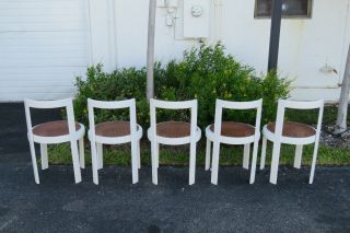 Thonet Style Mid Century Modern Painted Caned Set of 5 Dining Chairs 9816 3