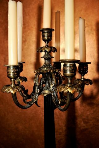 6 Light French Empire Style Marble & Bronze Candelabra ' s RARE Antiques 11
