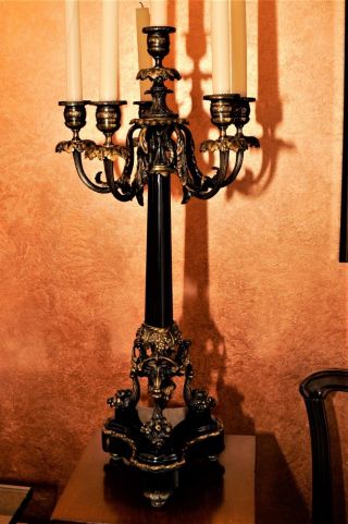 6 Light French Empire Style Marble & Bronze Candelabra ' s RARE Antiques 9