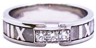 Tiffany & Co.  Atlas Ring With Diamonds 18 Kt White Gold Size 8.  5 Rare