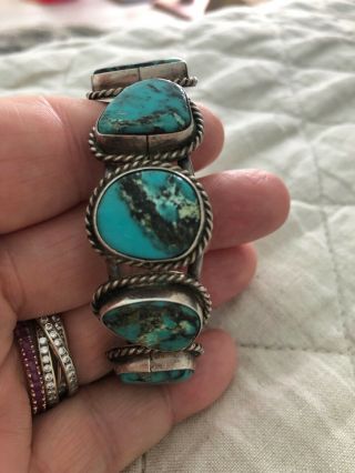 VERY RARE VINTAGE NAVAJO ROYSTON TURQUOISE STERLING SILVER BRACELET OLD 11