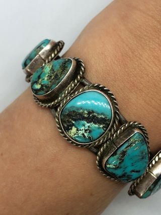 VERY RARE VINTAGE NAVAJO ROYSTON TURQUOISE STERLING SILVER BRACELET OLD 2