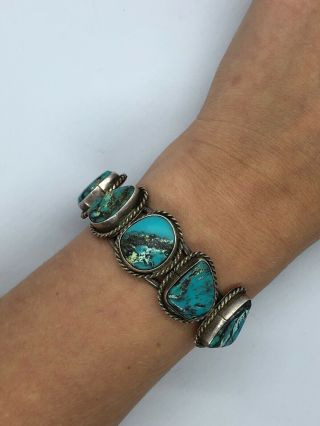 VERY RARE VINTAGE NAVAJO ROYSTON TURQUOISE STERLING SILVER BRACELET OLD 3