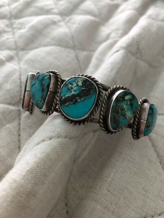 VERY RARE VINTAGE NAVAJO ROYSTON TURQUOISE STERLING SILVER BRACELET OLD 6