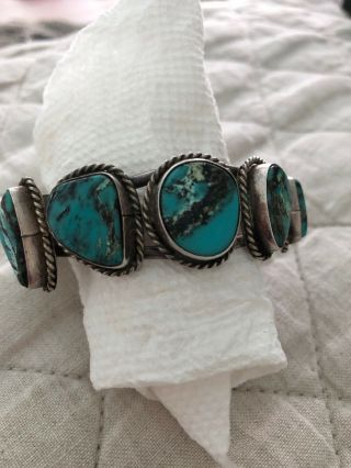 VERY RARE VINTAGE NAVAJO ROYSTON TURQUOISE STERLING SILVER BRACELET OLD 8