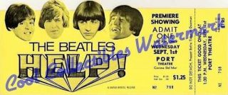 Beatles 1965 Ticket Help Movie Premiere Usa Mt Vintage Authentic Yl