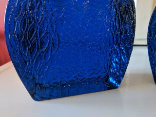 Vintage Glass Blenko Owl Bookends by Joel Meyers Mid Century Modern Cobalt Blue 5