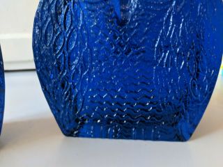 Vintage Glass Blenko Owl Bookends by Joel Meyers Mid Century Modern Cobalt Blue 6