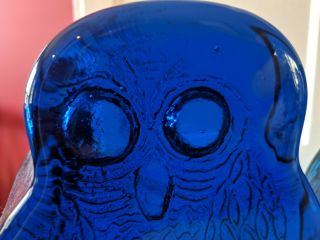 Vintage Glass Blenko Owl Bookends by Joel Meyers Mid Century Modern Cobalt Blue 8
