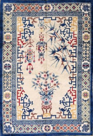 One - Of - A - Kind Silk Antique Art Deco Nichol Chinese Oriental Hand - Knotted 4x6 Rug