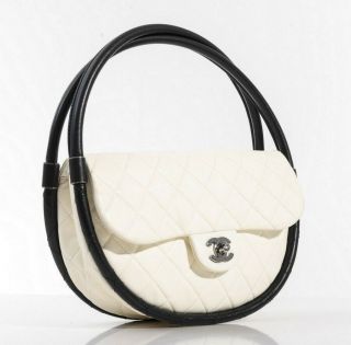 Rare Authentic Chanel Hula Hoop Shoulder Bag Black/white Lambskin Leather