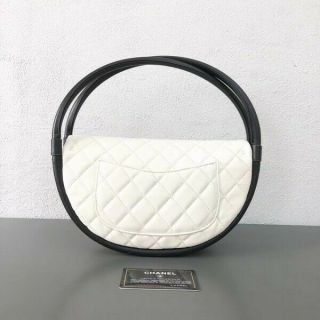 Rare AUTHENTIC CHANEL Hula Hoop Shoulder Bag Black/White Lambskin Leather 3
