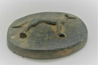 MUSEUM QUALITY ANCIENT ROMAN BRONZE CASKET OR CHARIOT MOUNT DEPICTION OF DOG 2