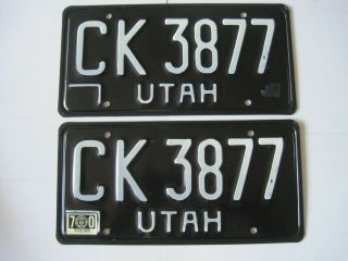 Vintage Utah Black License Plates Pair Set 1970 Sticker