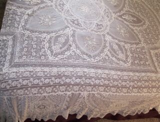90 " X 84 " Antique French Edwardian Victorian Handmade Normandy Lace Bed Spread