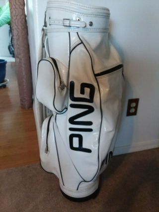 Rare Vintage Ping 9  Golf Bag With Side Pouch Black & White Vinyl Leather 6 W