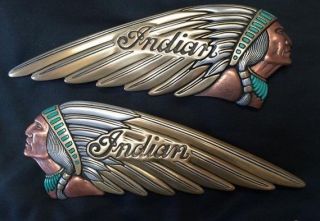 Rare Indian Motorcycle Tank Emblems & Matching Fender Ornament 4 Color