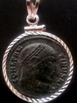 Constantine Great Wreath Authentic Ancient Roman Coin Sterling Pendant Necklace