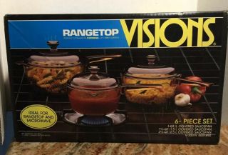 Vintage Corning Amber Visions 6 Piece Saucepot Set Never Opened