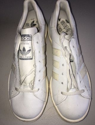 Vintage Adidas Shoes Sneakers Made In France Men’s 4.  5 Deadstock White 80s 3