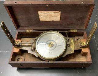 Antique 19th Century Surveyor’s Compass James W Queen In Heller & Brightly Box