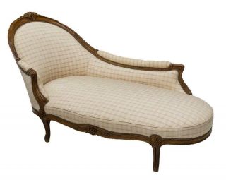 French Louis Xv Style Upholstered Chaise Lounge,  Vintage / Antique