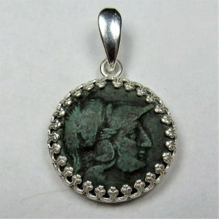 Authentic Ancient Greek Bronze Coin Sterling Silver Pendant Setting Athena 276
