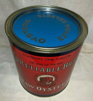 ANTIQUE OLD RELIABLE OYSTER TIN LITHO 1GAL CAN VINTAGE BALTIMORE MD SEAFOOD DOG 2