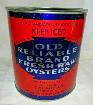 ANTIQUE OLD RELIABLE OYSTER TIN LITHO 1GAL CAN VINTAGE BALTIMORE MD SEAFOOD DOG 4