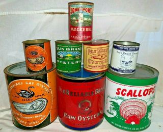 ANTIQUE OLD RELIABLE OYSTER TIN LITHO 1GAL CAN VINTAGE BALTIMORE MD SEAFOOD DOG 6