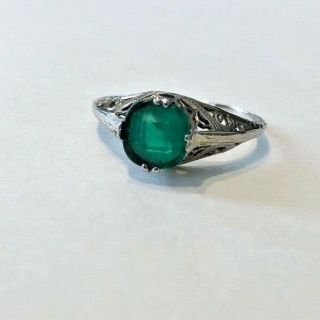 Vintage 14kt White Gold Ring With 2.  00ct Green Sapphire - Size 8.  5